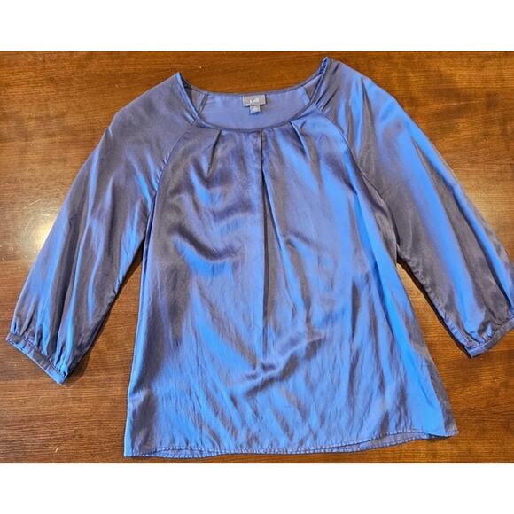 J. Jill Silk Blouse, Blue, Pleated, 52% Silk, 48% Cotton, Sz M - Picture 5 of 11